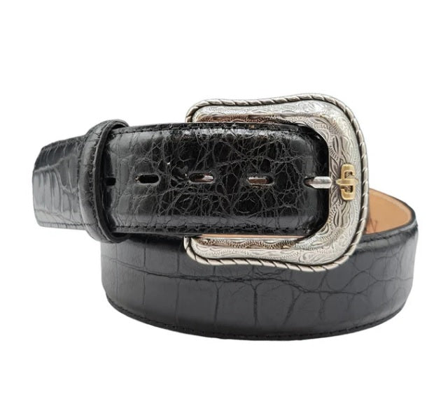 STETSON MEN'S BLACK CROCODILE EMBOSSED BELT "40" - HerraduraDeOro