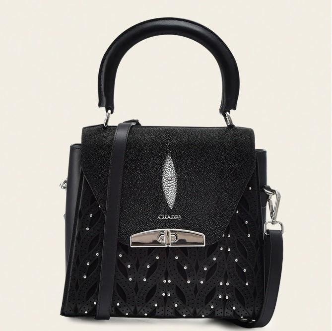 CUADRA BOLSO DE MANO EN PIEL GENUINA DE MANTARRRAYA PARA DAMA