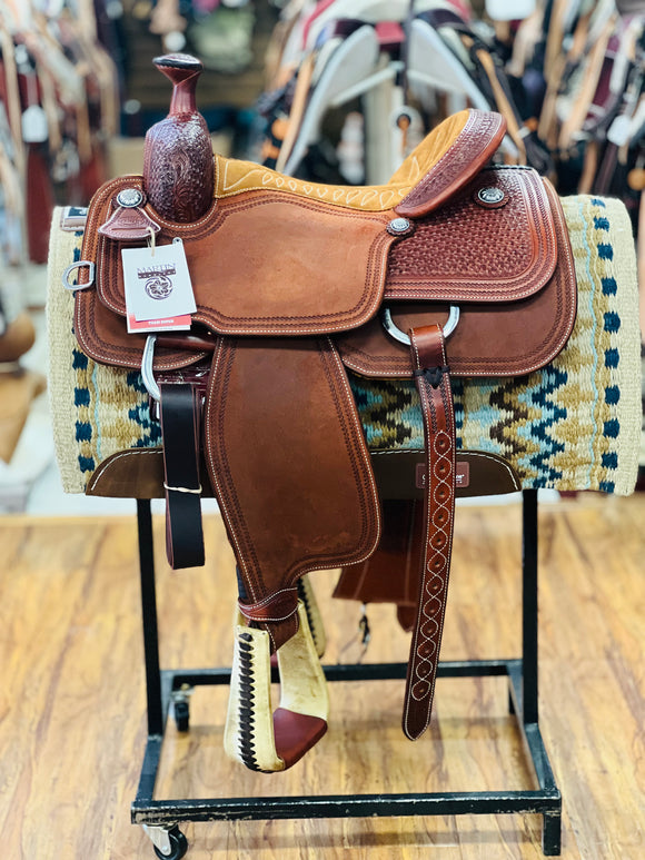 MARTIN SADDLE TEAM ROPER CHESTNUT ROUGHOUT LEATHER SNOWFLAKE TOOLING