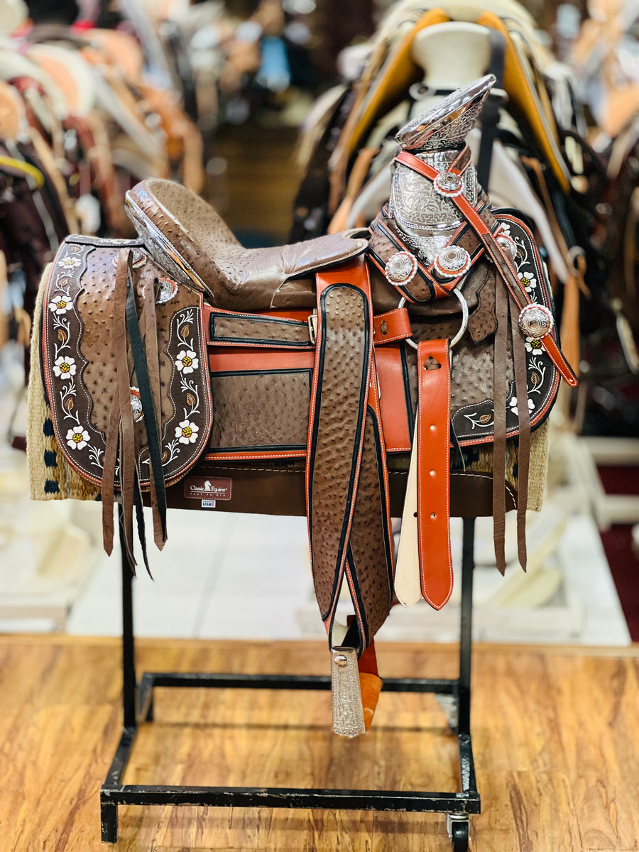 Silla de Montar Charra de Avestruz Original con Herraje