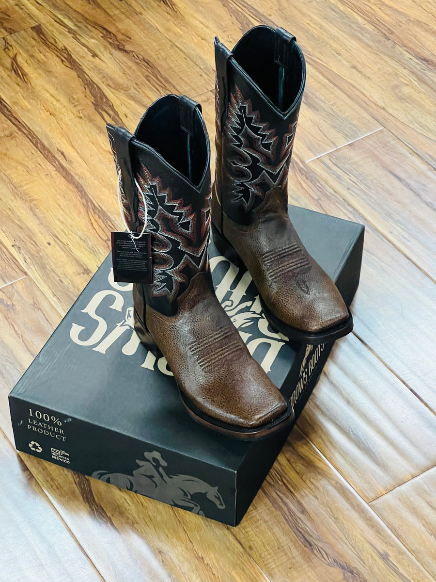 MEN'S BROWN BROWS BOOTS 100% LEATHER WIDE SQUARE TO COWBOY BOOTS