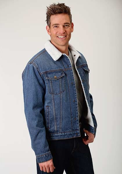 Roper Mens Blue 100% Cotton Denim Sherpa Jacket 03-097-0671-7005 BU