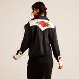 Ariat x Rodeo Quincy Women's Black & White Embroidered Red Roses Bomber Jacket