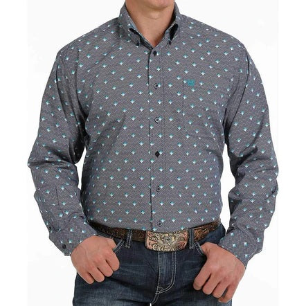 Cinch Men's Navy Geo Printed Long Sleeve Buttondown MTW1105302