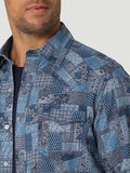 WRANGLER RETRO PREMIUM PATCHWORK WESTERN SNAP SHIRT IN BLUE PATCHES 112324850 FABRIC 100% Cotton