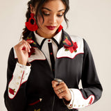 Ariat x Rodeo Quincy Women's Black & White Embroidered Red Roses Bomber Jacket