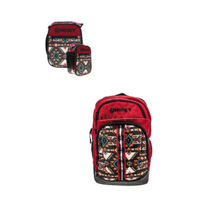 HOOEY "OX" BURGUNDY/BLACK W/MULTI COLOR PATTERN HOOEY BACKPACK & HOOEY Waterproof Liner Mesh Pockets Collapsible Lunch Box with Handle and Strap (Cream/Brown)