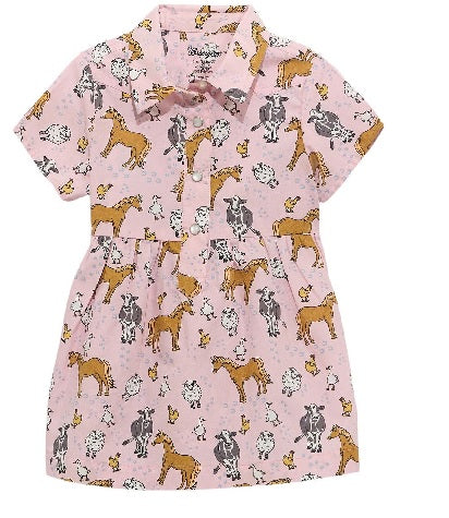 Wrangler Little Girls Printed Western Snap Dress - Pink Horses 112374987
