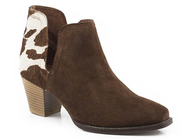 Roper Womens Brown Leather Rowdy Cow Hair Ankle Boots - HerraduraDeOro