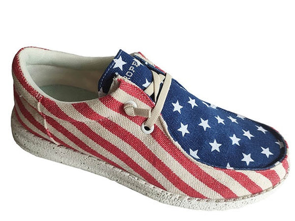 Mens Red/Blue Fabric Hang Loose Flag Oxford Shoes