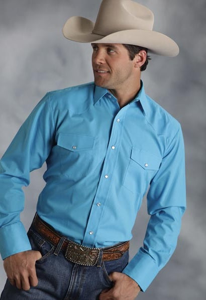 Roper Men's Broadcloth Solid Long Sleeve Western Shirt 1-01-025-901 BU