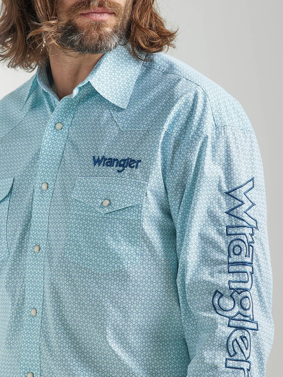 Men's Wrangler® Logo Long Sleeve Western Snap Shirt