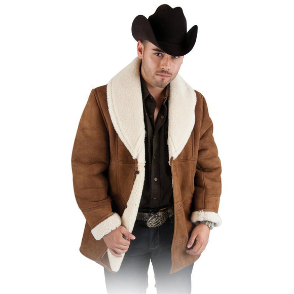 Men's Jacket Coat Sheepskin Real Leather Sheep Fur Color Brown
