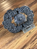 HEBILLA CHARRA FILIGRANA. CHARRO BUCKLE WITH A CONCHO IN THE MIDDLE WITH FILIGRANA WORK