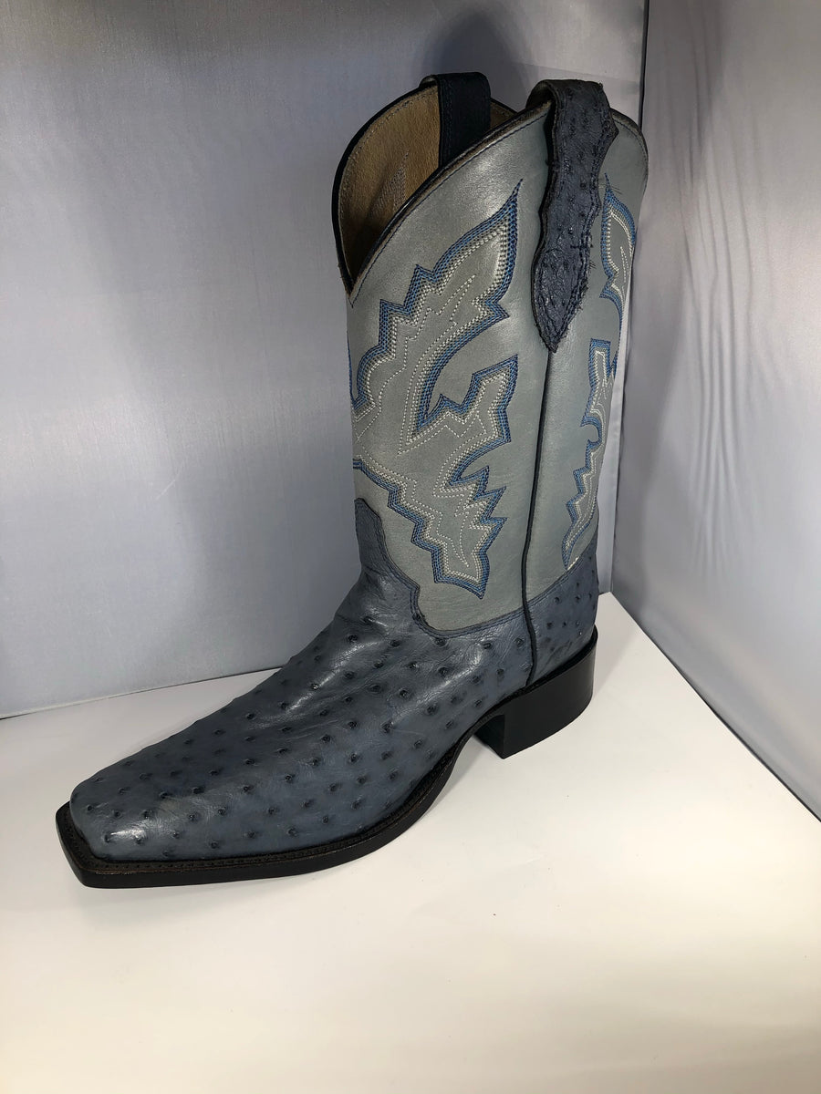 BOTA JUSTIN COLOR AZUL DE AVESTRUZ. MEDIUM SQUARE TOE JUSTIN BLUE JEAN OSTRICH BOOTS , HerraduraDeOro - HerraduraDeOro