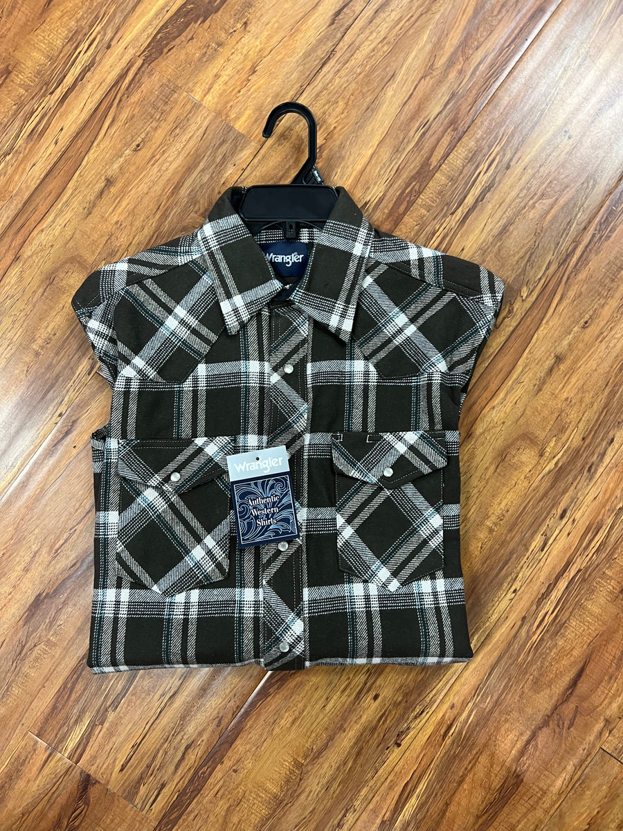 MEN'S WRANGLER RETRO® LONG SLEEVE FLANNEL WESTERN SNAP PLAID SHIRT IN GREEN/WHITE