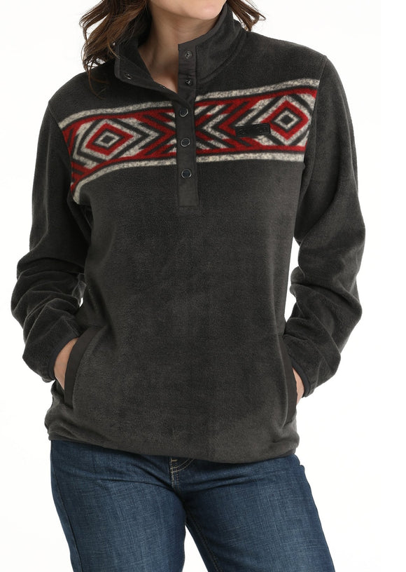 Cinch Ladies Polar Fleece Charcoal Grey Aztec Pullover MAK9909001