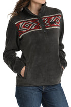 Cinch Ladies Polar Fleece Charcoal Grey Aztec Pullover MAK9909001