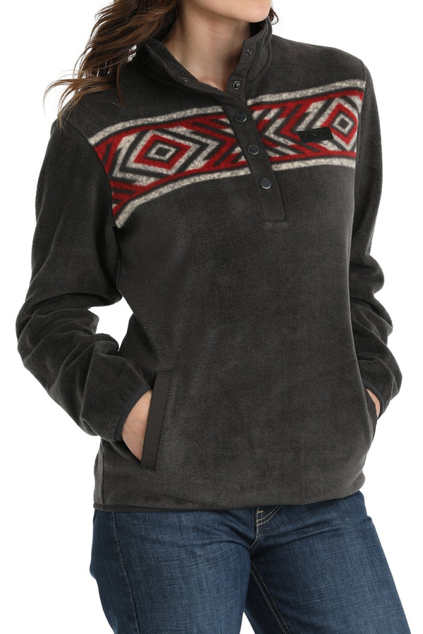 Cinch Ladies Polar Fleece Charcoal Grey Aztec Pullover MAK9909001
