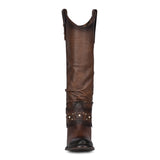 CUADRA GENUINE BOVINE LEATHER HAND PAINTED BROWN BOOT WITH CRYSTALS