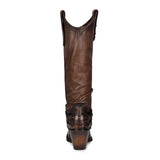 CUADRA GENUINE BOVINE LEATHER HAND PAINTED BROWN BOOT WITH CRYSTALS