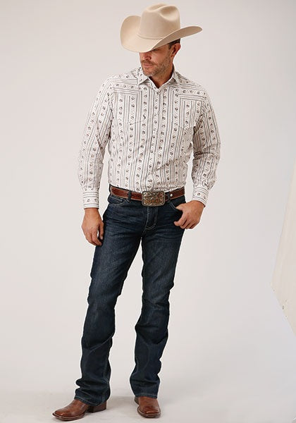 Roper Western Shirt Mens Long Sleeve Snap Wallpaper Stripe 01-001-0019-3058 WH