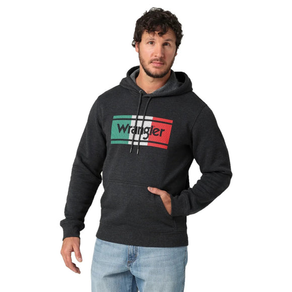 Wrangler Men's Mexican Flag Caviar Heather Pullover Hoodie