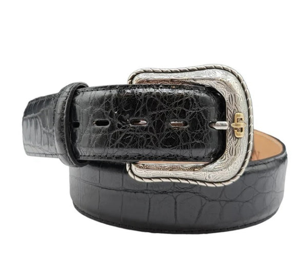 STETSON MEN'S BLACK CROCODILE EMBOSSED BELT "40" - HerraduraDeOro