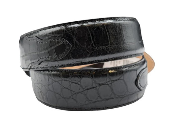 STETSON MEN'S BLACK CROCODILE EMBOSSED BELT "40" - HerraduraDeOro