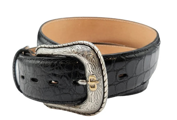 STETSON MEN'S BLACK CROCODILE EMBOSSED BELT "40" - HerraduraDeOro