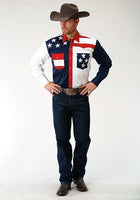 Roper Western Shirt Mens L/S USA Flag Snap Blue 03-001-0185-0304 BU