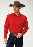 Roper Western Shirt Mens L/S Snap Solid Poplin Red 03-001-0265-1022 RE