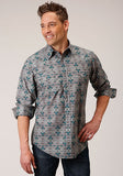 Men's Geometric Aztec Horizontal Print L/S Snap Shirt By Roper - 03-001-0067-0304 GY