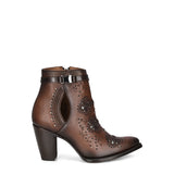 CUADRA GENUINE BOVINE LEATHER BROWN PERFORATED AND EMBRIOIDERY BOOTIE WITH CRYSTALS