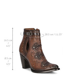 CUADRA GENUINE BOVINE LEATHER BROWN PERFORATED AND EMBRIOIDERY BOOTIE WITH CRYSTALS