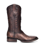 CUADRA MEN'S SQUARE TOE GENUINE CAIMAN  LEATHER ENGRAVED BROWN LEATHER BOOT CU456