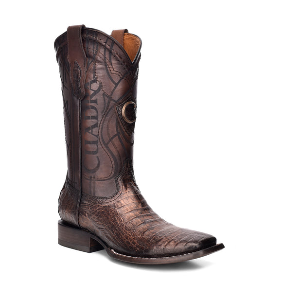 CUADRA MEN'S SQUARE TOE GENUINE CAIMAN  LEATHER ENGRAVED BROWN LEATHER BOOT CU456