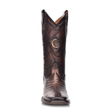 CUADRA MEN'S SQUARE TOE GENUINE CAIMAN  LEATHER ENGRAVED BROWN LEATHER BOOT CU456