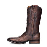 CUADRA MEN'S SQUARE TOE GENUINE CAIMAN  LEATHER ENGRAVED BROWN LEATHER BOOT CU456