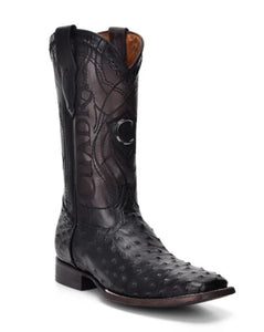 Cuadra Black Ostrich Laser & Embroidery Square Toe CU662