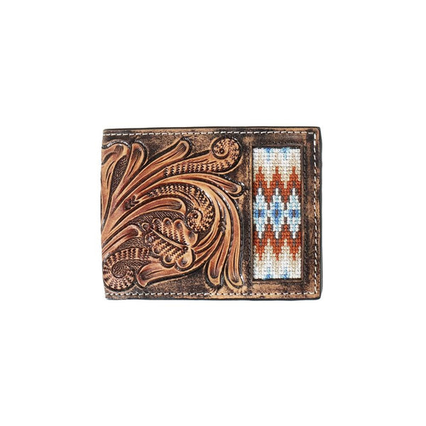 3D Hand Tooled Scroll Bifold Wallet