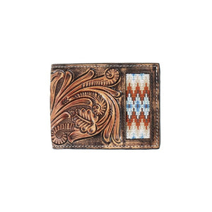 3D Hand Tooled Scroll Bifold Wallet