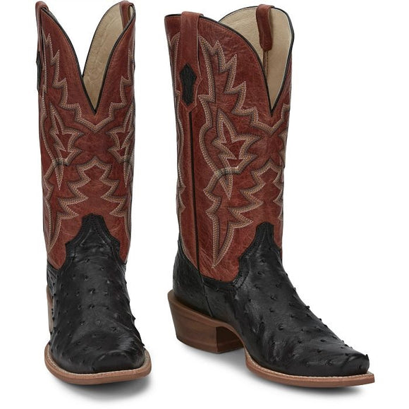 Tony Lama Men's Arena Rylen Black Full Quill Ostrich 13in Red Top