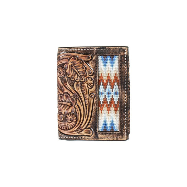 3D Hand Tooled Scroll Trifold Wallet