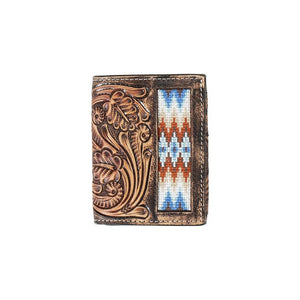 3D Hand Tooled Scroll Trifold Wallet