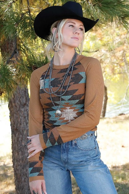 Cruel Women’s Brown Long Sleeve Raglan Top CTK7522001