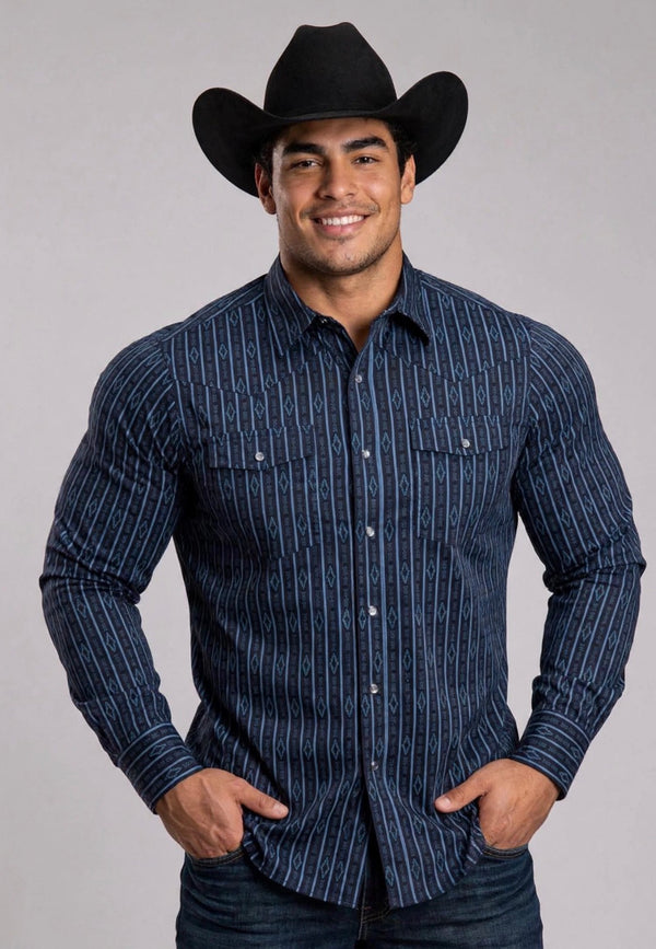 Mens Roper Long Sleeve Aztec Stripe Snap Shirt 03-001-0126-0603