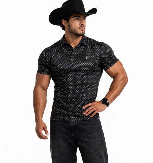 ARIAT BLACK MINI STAR PRINT MENS POLO 10073472
