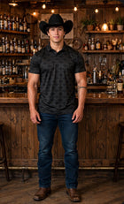 ARIAT CHARCOAL HEATHER SOUTHWEST MENS POLO