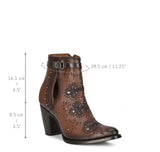 CUADRA GENUINE BOVINE LEATHER BROWN PERFORATED AND EMBRIOIDERY BOOTIE WITH CRYSTALS CU637